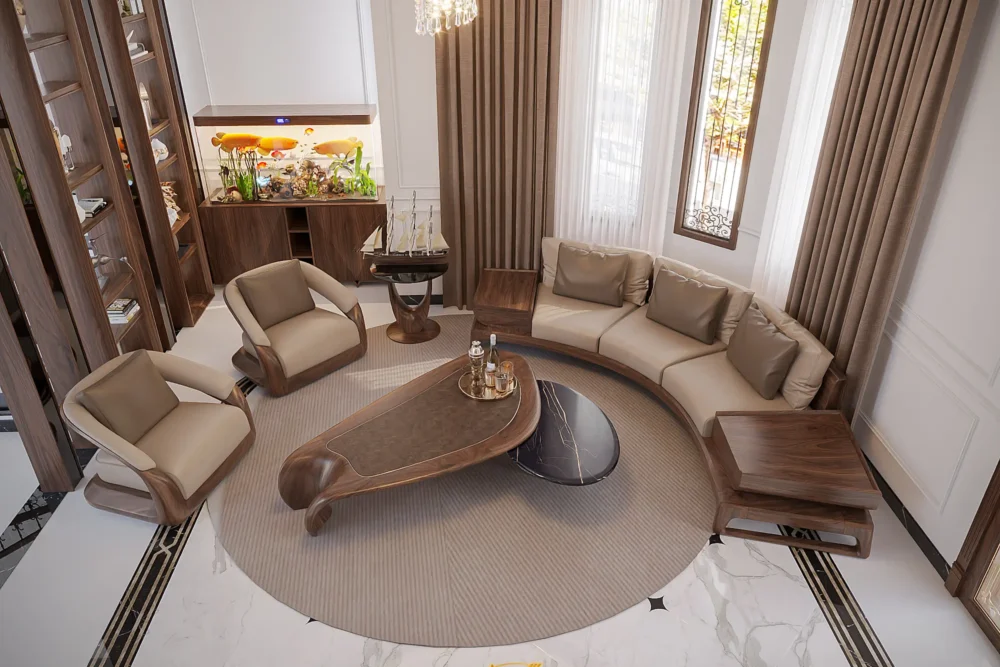 Mẫu sofa cong gỗ óc chó đẳng cấp AVSF-116