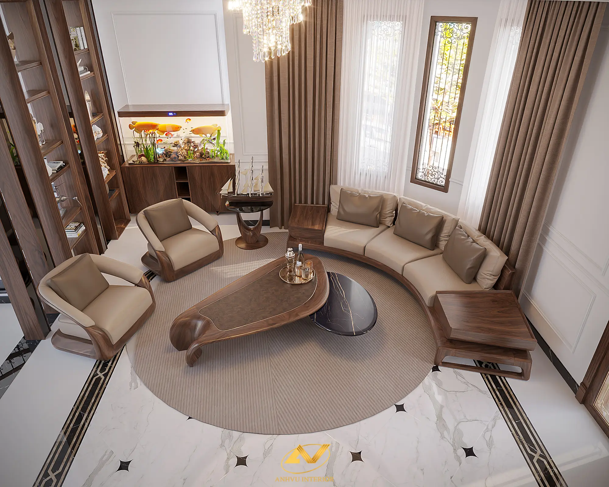 Mẫu sofa cong gỗ óc chó đẳng cấp AVSF-116