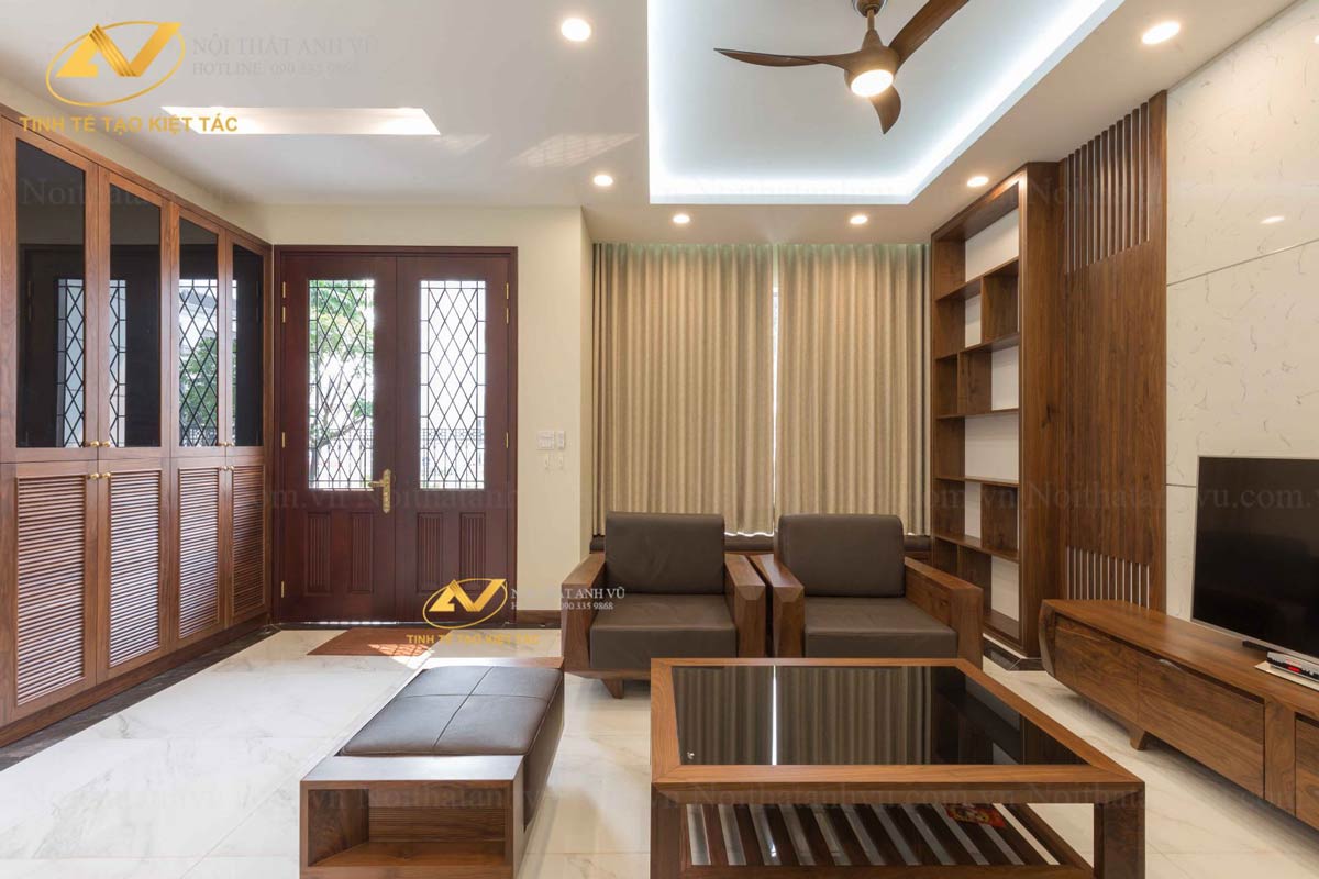 Thi công nội thất biệt thự hiện đại Mr Hoàng - Vinhome Riverside Thi công nội thất biệt thự hiện đại - Gỗ óc chó Anh Vũ