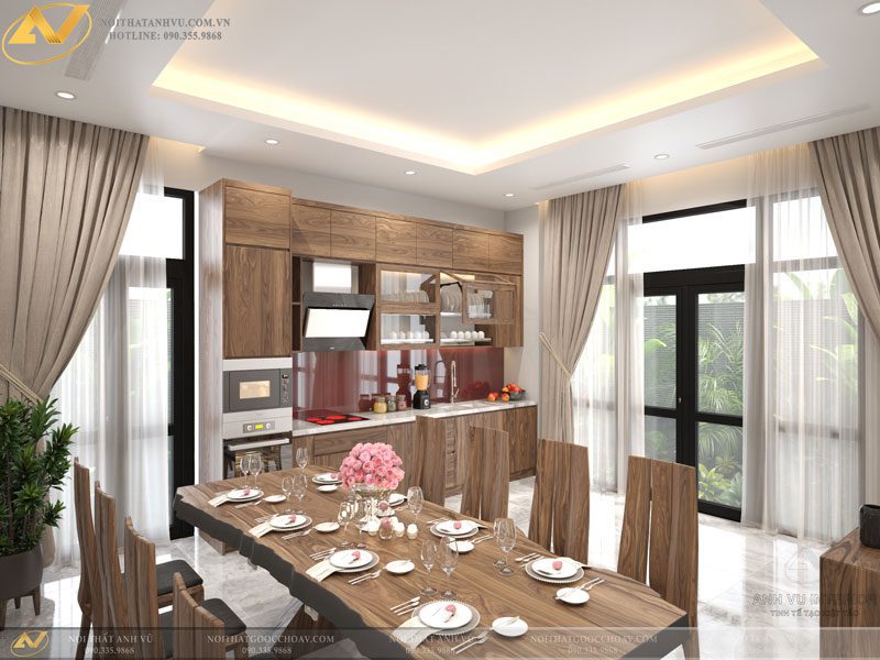 Để phát tài lộc hãy bố trí lại phong thủy nhà bếp ngay thiết kế biệt thự cao cấp Mr. Thiệp - Gỗ óc chó Anh Vũ