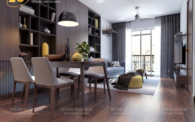 Thiết kế nội thất chung cư đẹp Five Star Kim Giang - Nội thất gỗ óc chó Anh Vũ