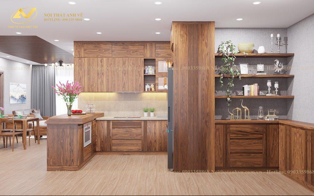 Thiết kế nội thất chung cư gỗ óc chó Mr. Phước - Nội thất gỗ óc chó Anh Vũ