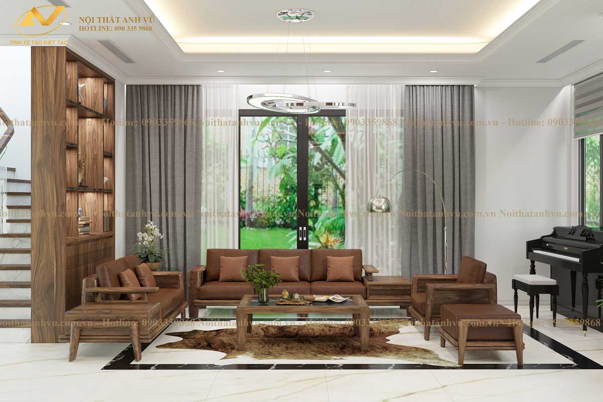 Bàn ghế phòng khách gỗ óc chó cao cấp - Nội thất Anh Vũ