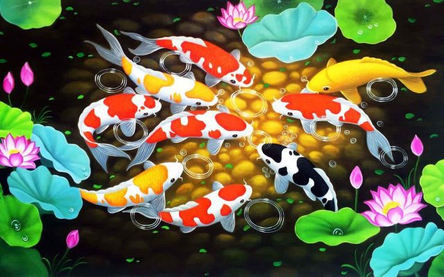 Bí quyết chọn tranh phong thủy phòng khách thu hút tài lộc Tranh cửu ngư quần hội - Nội thất gỗ óc chó Anh Vũ