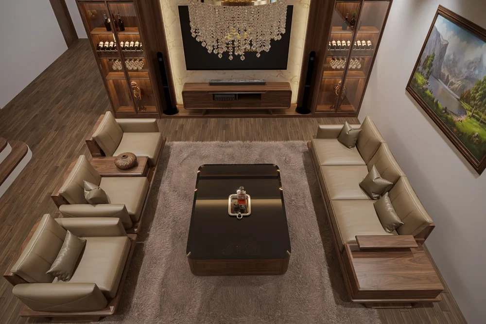 Sofa gỗ óc chó đẹp hiện đại