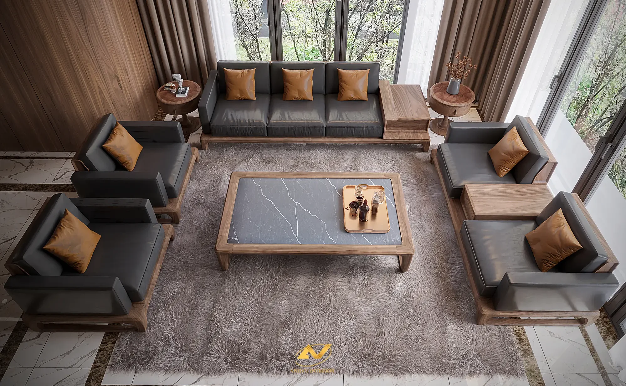 Bật mí cách chọn sofa da theo các chất da chuẩn nhất sofa gỗ óc chó AVSF-105