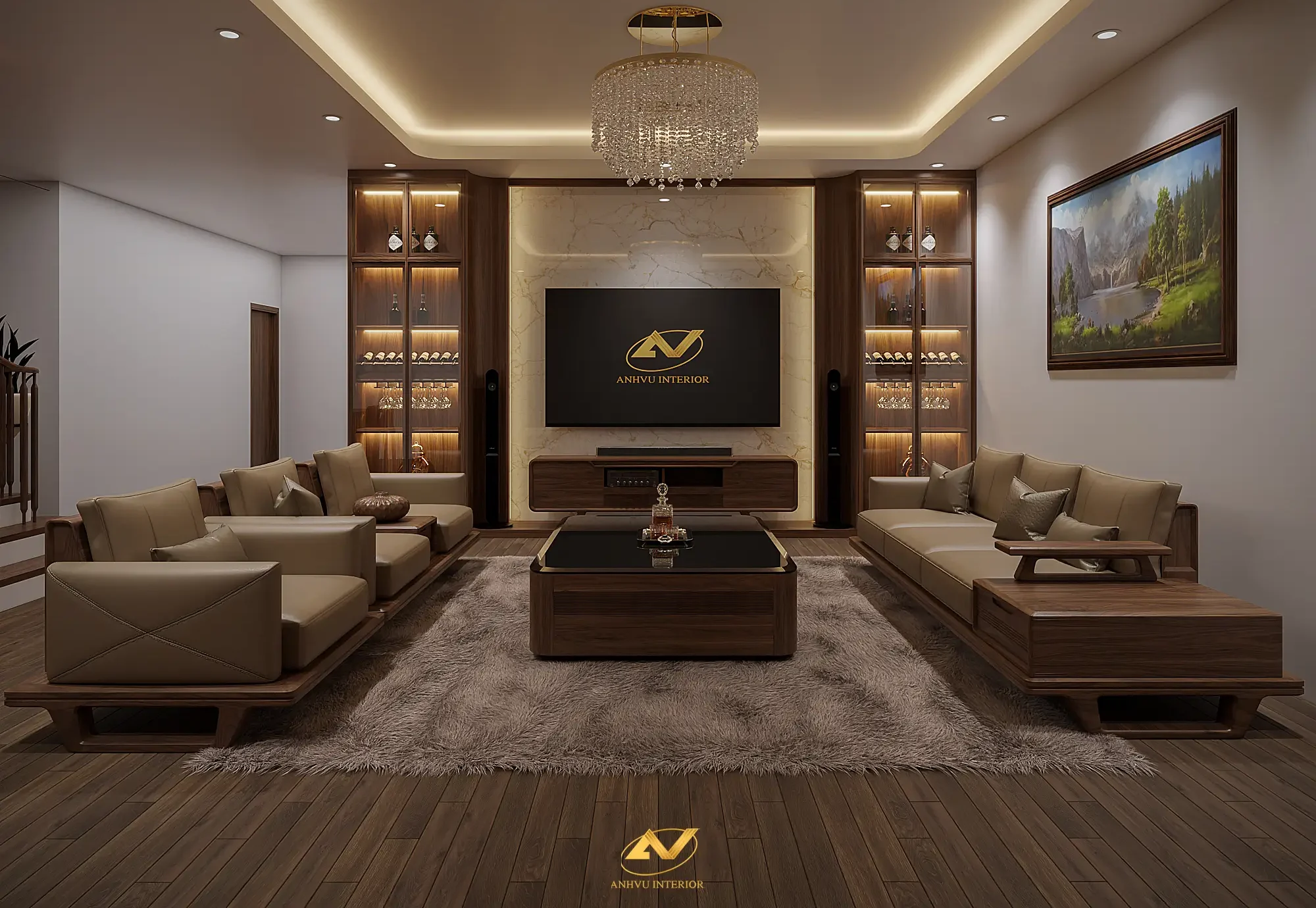 Sofa gỗ óc chó hiện đại: Lựa chọn hoàn hảo cho không gian phòng khách Sofa gỗ óc chó phòng khách đẹp - AVSF104