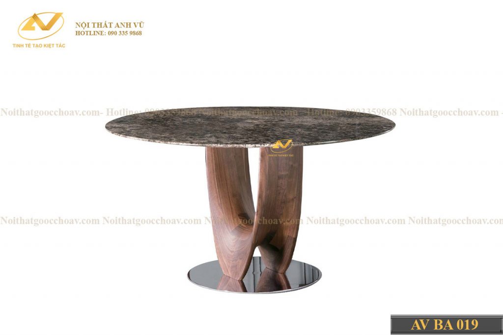 Bộ bàn ăn tròn mặt đá AV-BA 019 - Nội thất gỗ óc chó cao cấp Anh Vũ