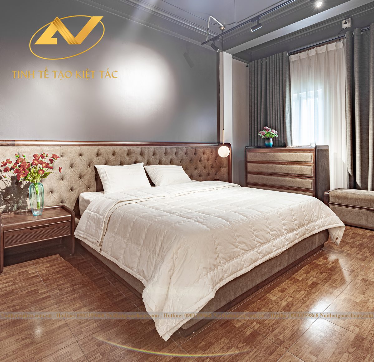Giường ngủ gỗ óc chó AVGN-504 Giường ngủ gỗ óc chó AVGN-504 - Nội thất gỗ óc chó Anh Vũ