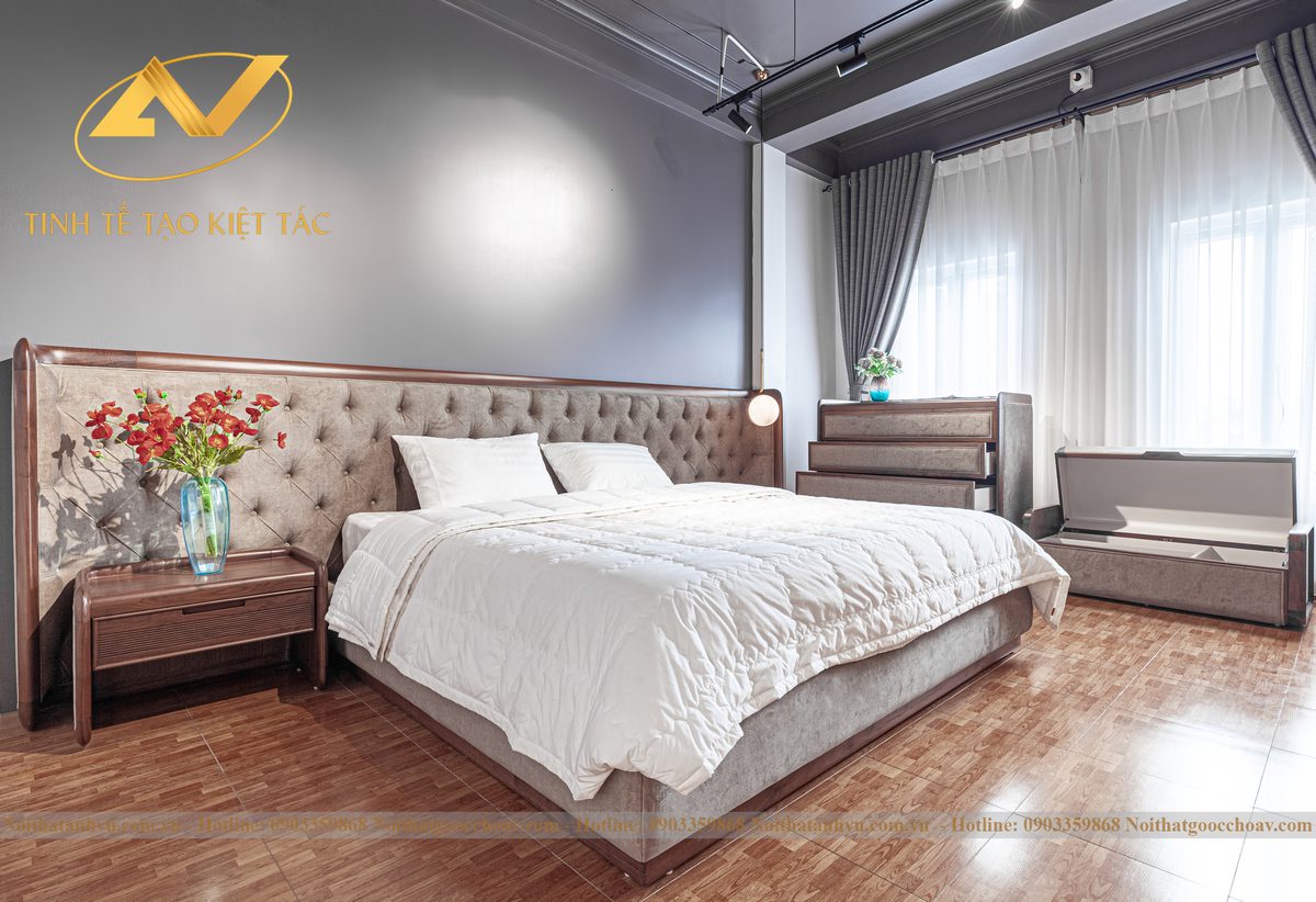 Giường ngủ gỗ óc chó AVGN-504 Giường ngủ gỗ óc chó AVGN-504 - Nội thất gỗ óc chó Anh Vũ