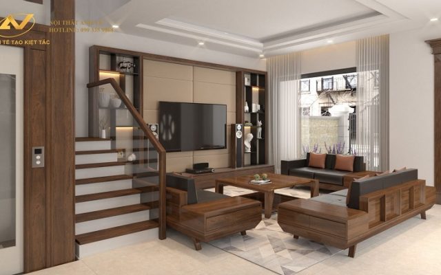 thiết kế nội thất biệt thự gỗ óc chó