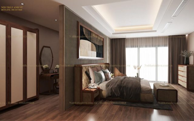 Phòng ngủ gỗ óc chó đẹp từ Nội thất Anh Vũ
