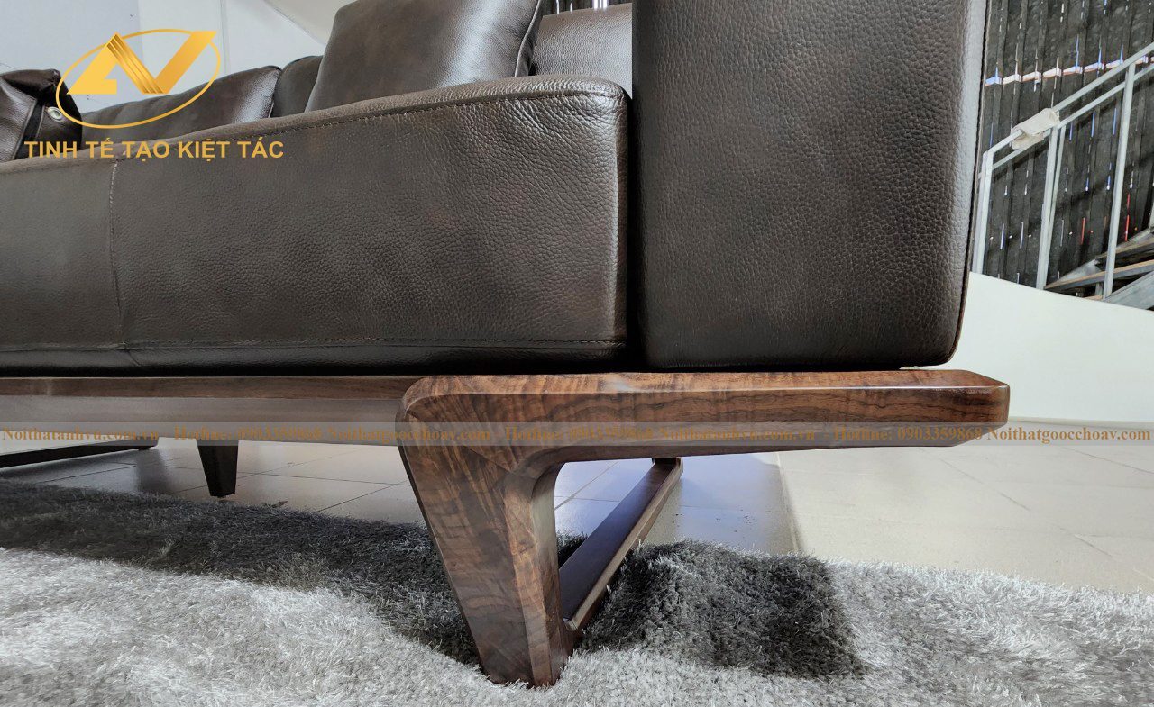 Bộ sofa gỗ óc chó AVSF-101 Sofa gỗ óc chó bọc da cao cấp