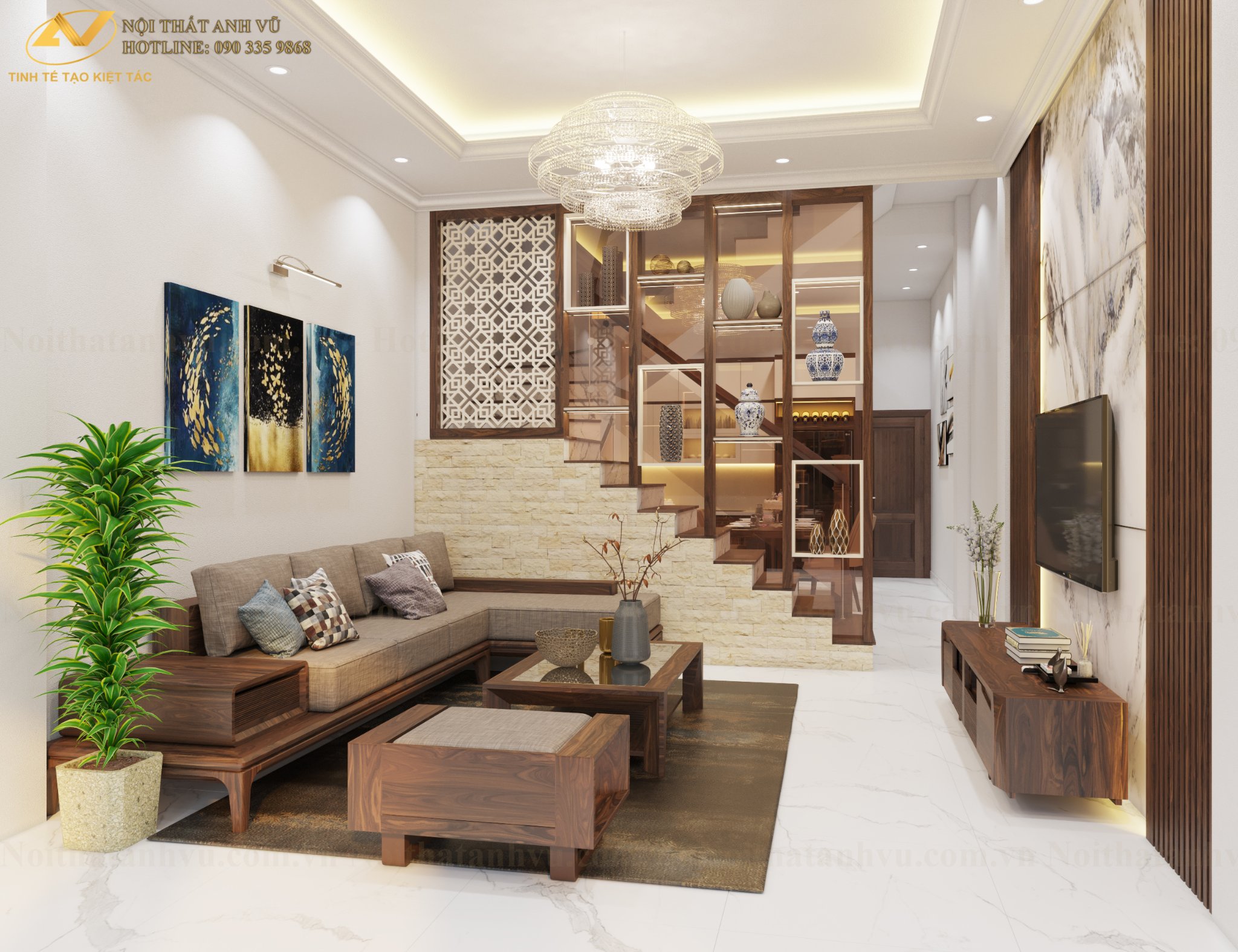 Nội thất phòng khách gỗ óc chó đẹp: Nâng tầm sang trọng và đẳng cấp cho gia chủ