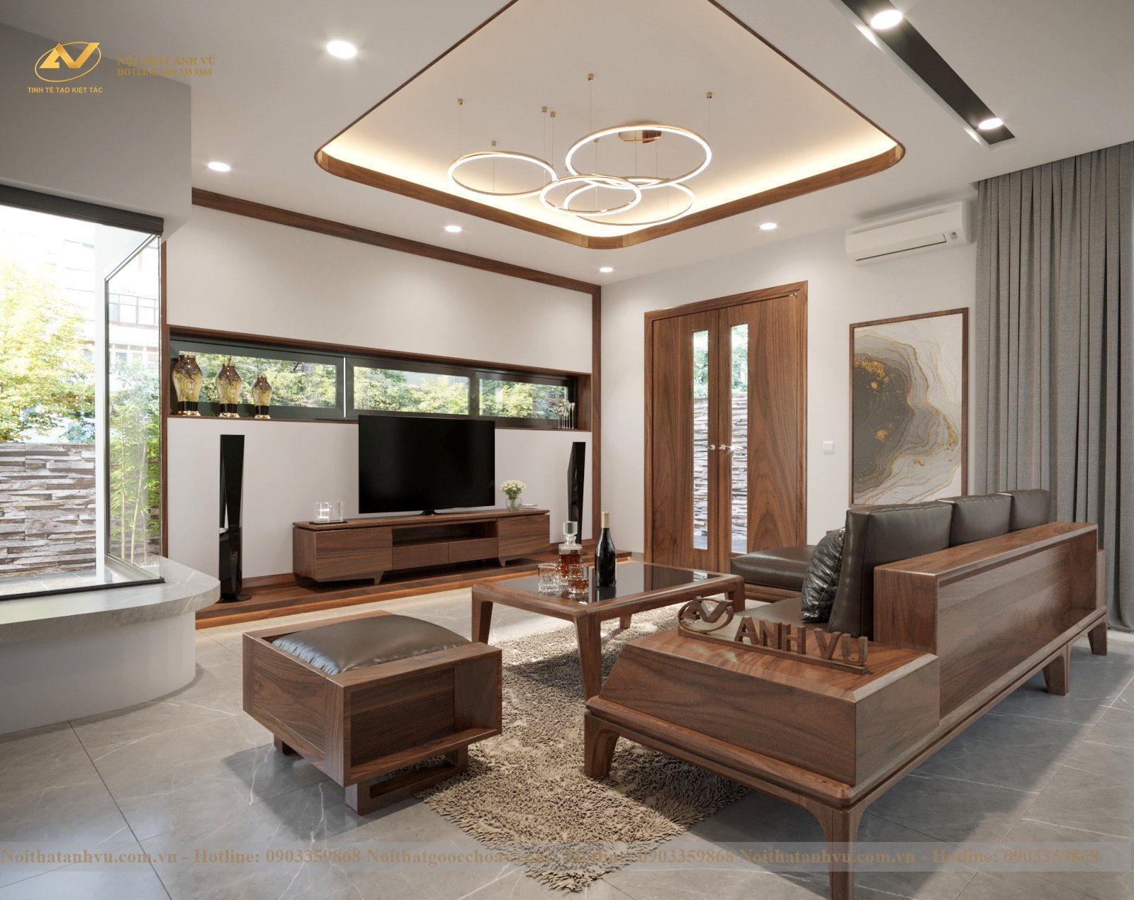 Nội thất phòng khách gỗ óc chó đẹp: Nâng tầm sang trọng và đẳng cấp cho gia chủ