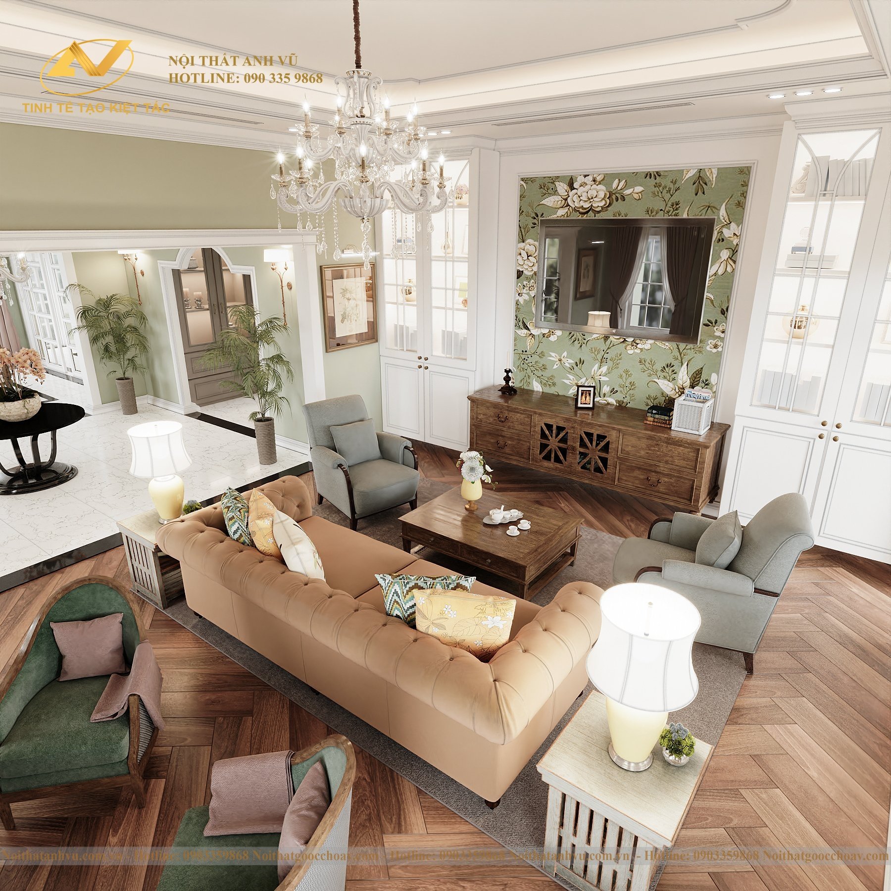 Thiết kế nội thất tân cổ điển kết hợp với gỗ óc chó - Vẻ đẹp sang trọng và đẳng cấp cho không gian sống
