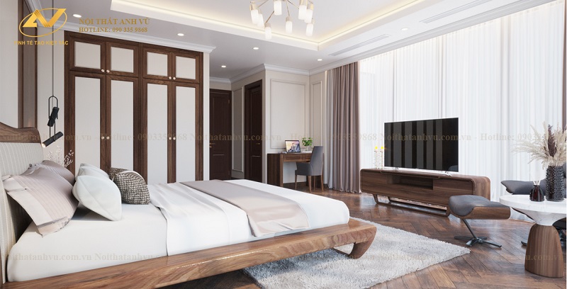 Thiết kế nội thất chung cư 2 phòng ngủ Điểm chung trong phòng ngủ gỗ óc chó nhà biệt thự, nhà phố