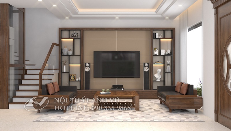 Lý do rất nhiều gia chủ nhà biệt thự lựa chọn nội thất phòng khách gỗ óc chó