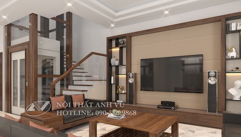 Lý do rất nhiều gia chủ nhà biệt thự lựa chọn nội thất phòng khách gỗ óc chó
