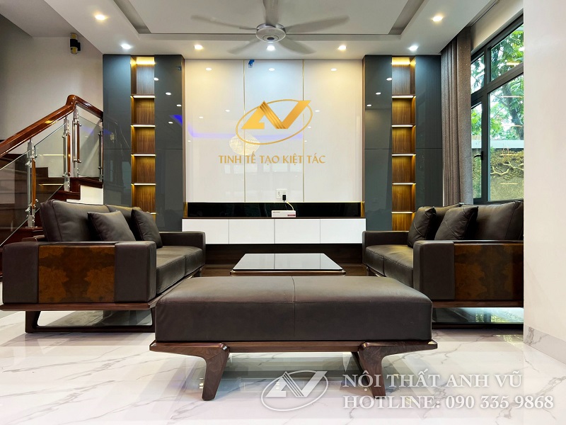 Lý do rất nhiều gia chủ nhà biệt thự lựa chọn nội thất phòng khách gỗ óc chó