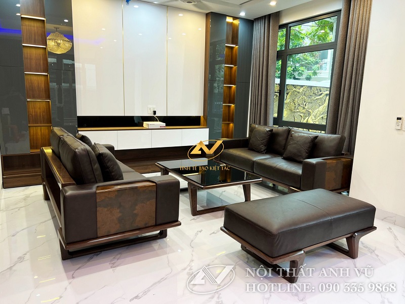 Lý do rất nhiều gia chủ nhà biệt thự lựa chọn nội thất phòng khách gỗ óc chó