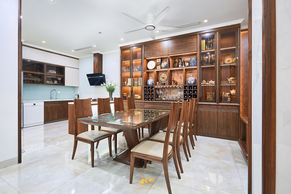 Bàn ăn gỗ óc chó 10 ghế sang trọng
