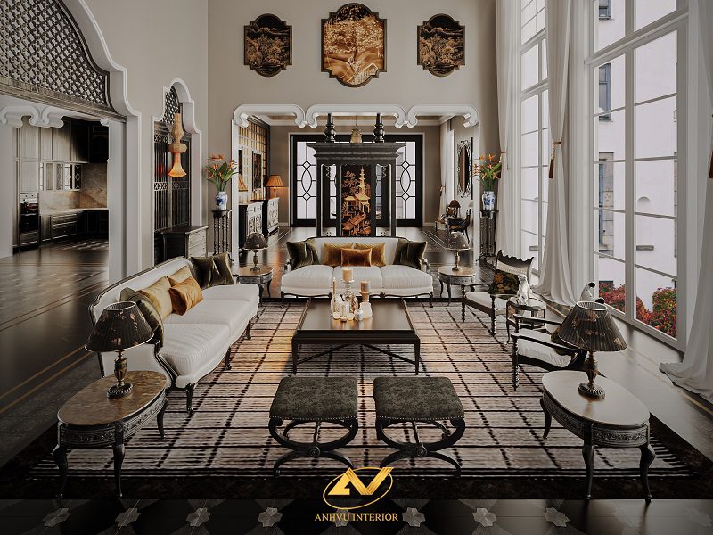 Sofa gỗ óc chó đẹp Đông Anh Bộ sofa gỗ óc chó phong cách Indochine