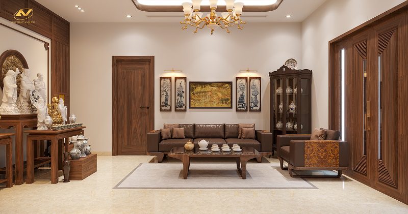 Sofa gỗ óc chó đẹp Đông Anh Bộ sofa gỗ óc chó phong cách tối giản