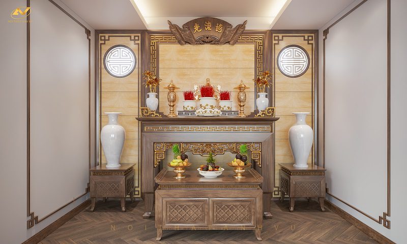 Đơn vị thi công nội thất phòng thờ gia tiên Đông Anh uy tín Mẫu phòng thờ phong cách hiện đại