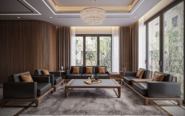 Tổng thầu thi công nội thất gỗ óc chó biệt thự Đông Anh