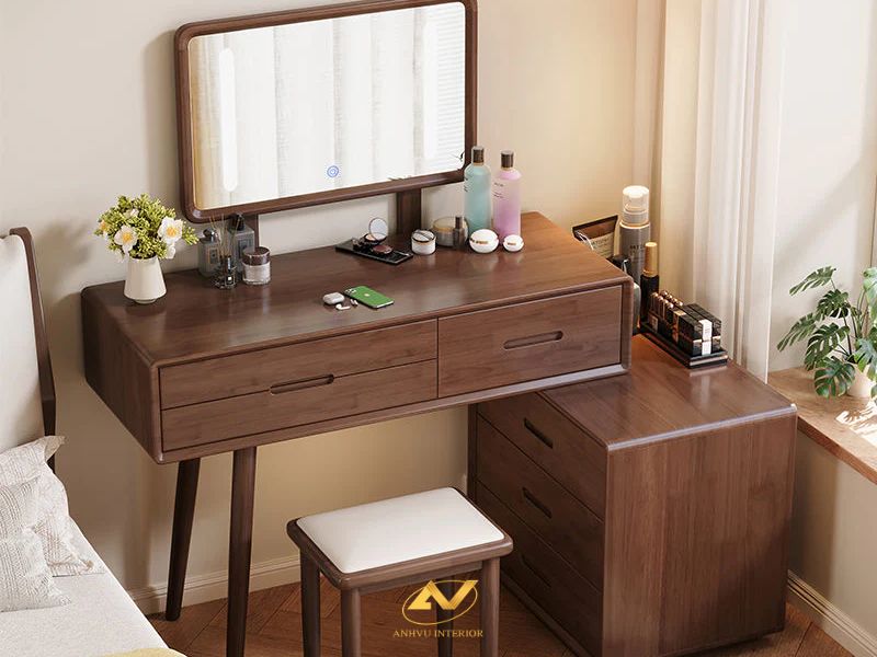Bàn trang điểm gỗ óc chó có ngăn tủ
