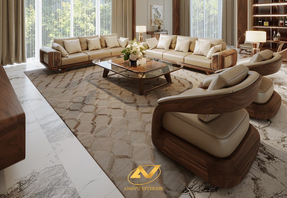 Sofa gỗ óc chó phòng khách