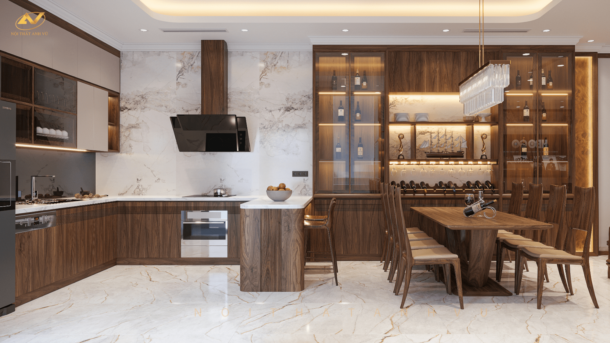 Tổng thầu thi công nội thất gỗ óc chó biệt thự Đông Anh
