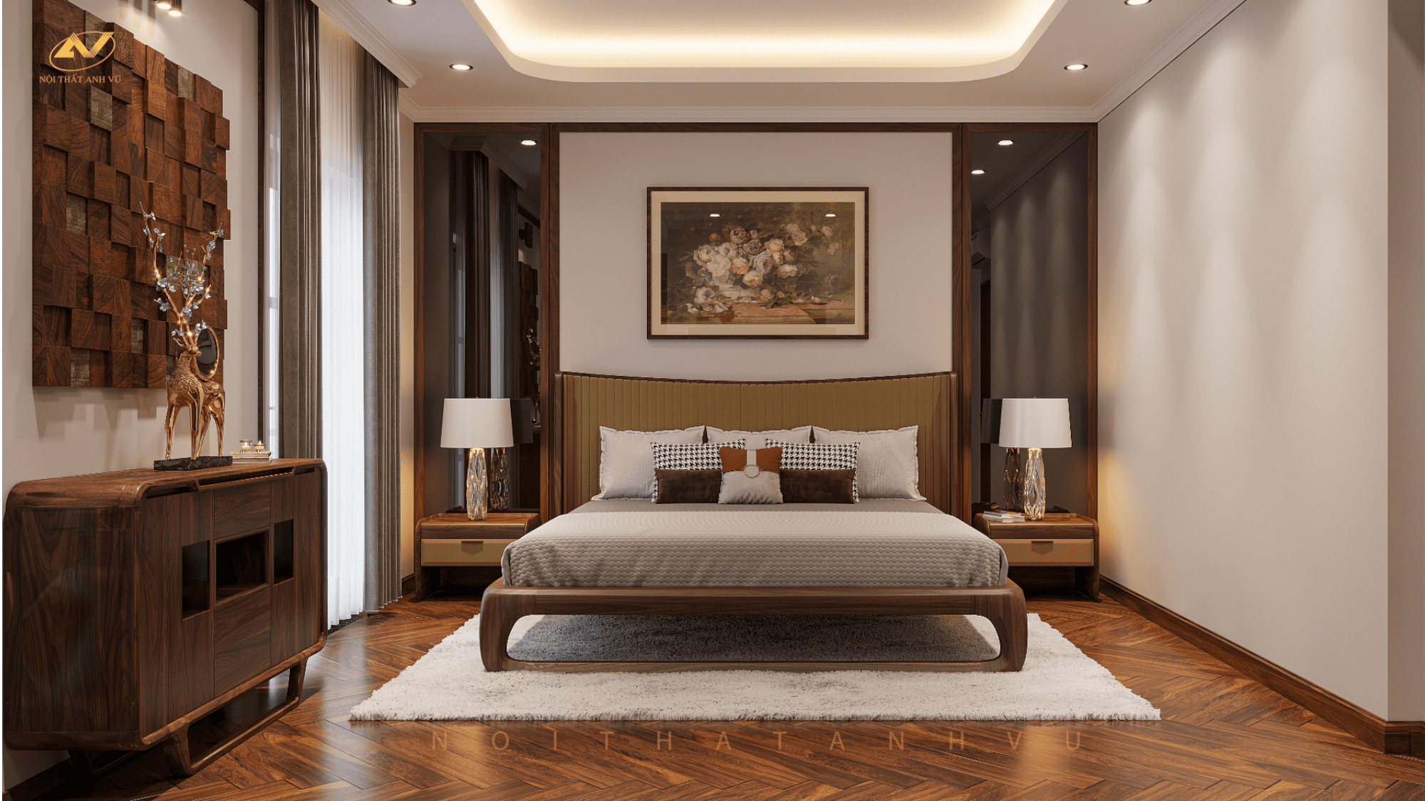 Tổng thầu thi công nội thất gỗ óc chó biệt thự Đông Anh