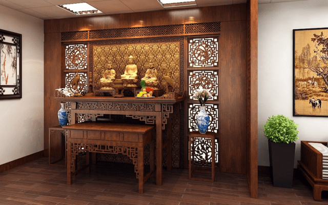 Thi công nội thất phòng thờ gia tiên gỗ tự nhiên