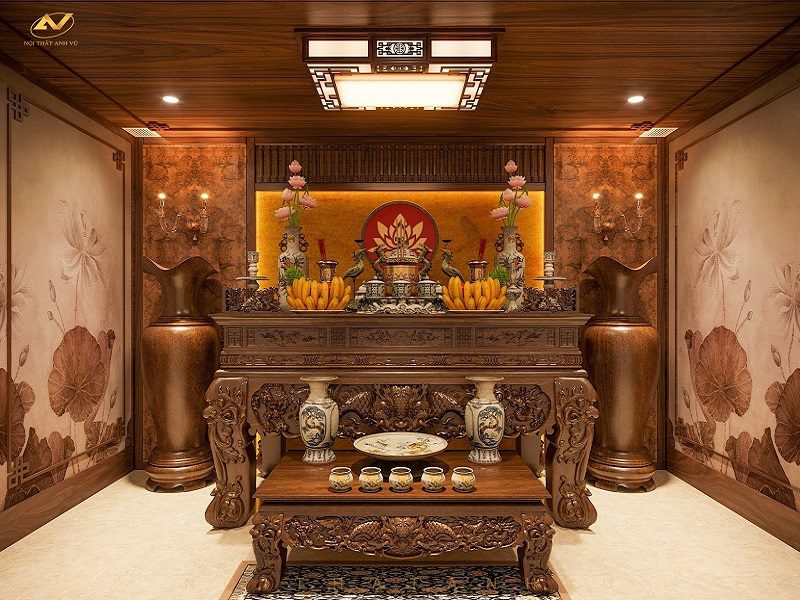 Thiết kế nội thất phòng thờ gỗ tự nhiên