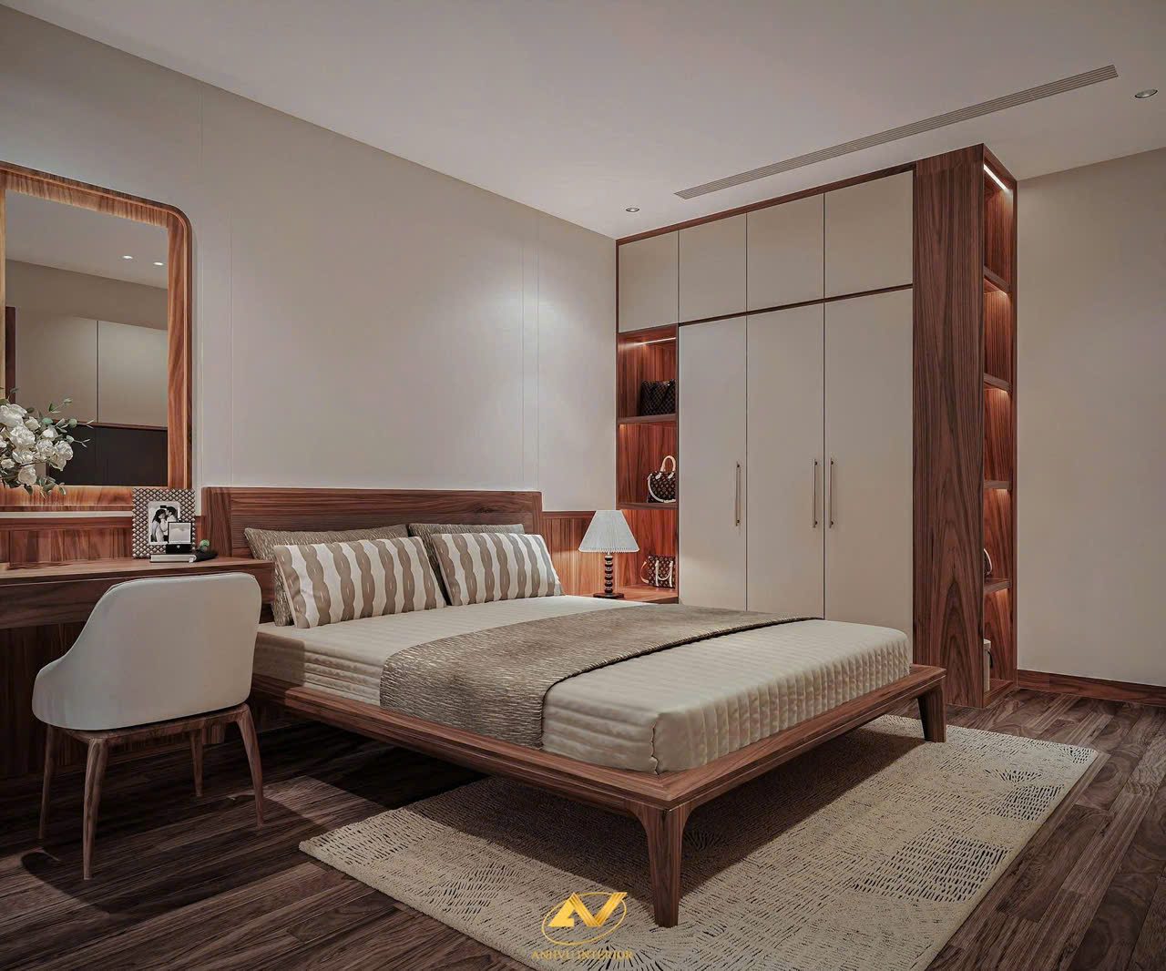 Thiết kế nội thất phòng ngủ gỗ óc chó đẹp giá tại xưởng Thiết kế phòng ngủ gỗ tự nhiên