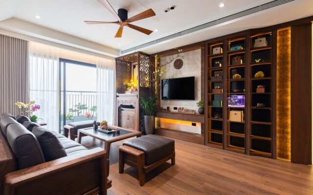 THIẾT KẾ CĂN HỘ CHUNG CƯ 60M2 2 PHÒNG NGỦ GỖ ÓC CHÓ