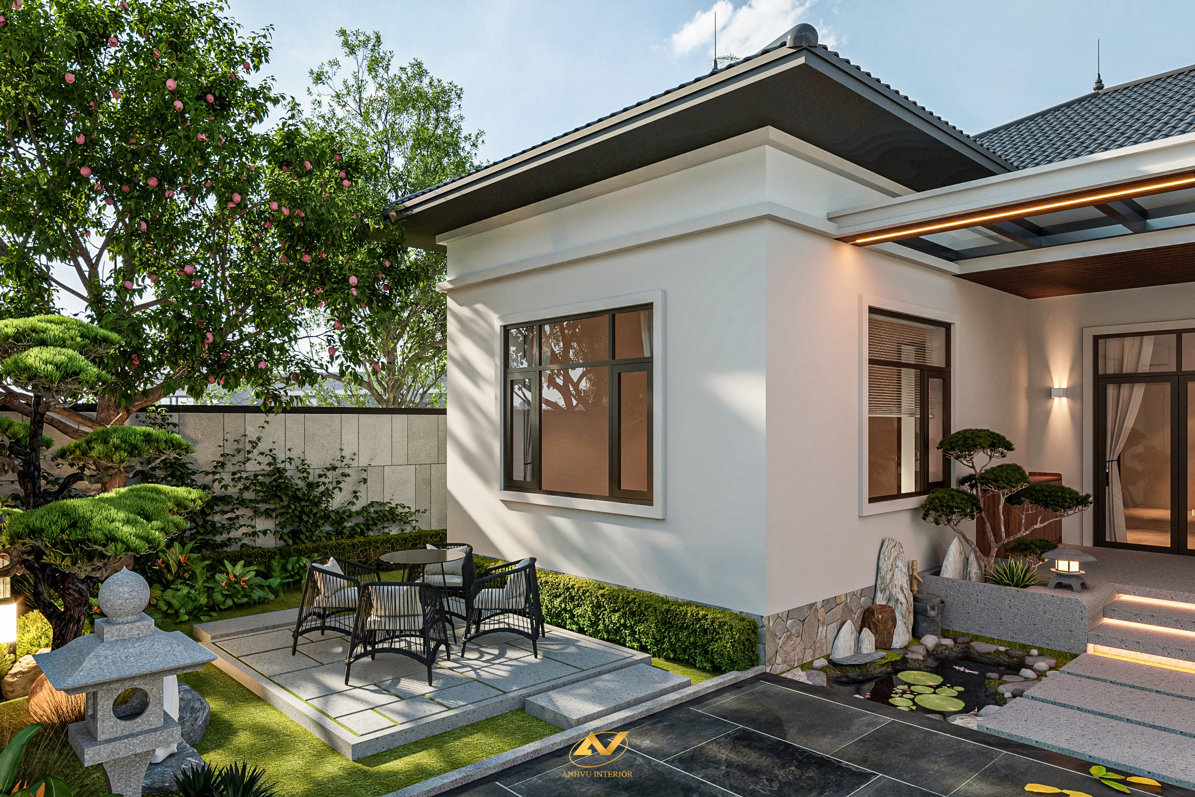 Thi công nội thất bao gồm những gì? Báo giá thi công nội thất Mẫu biệt thự nhà vườn mái Nhật 1 tầng đẹp