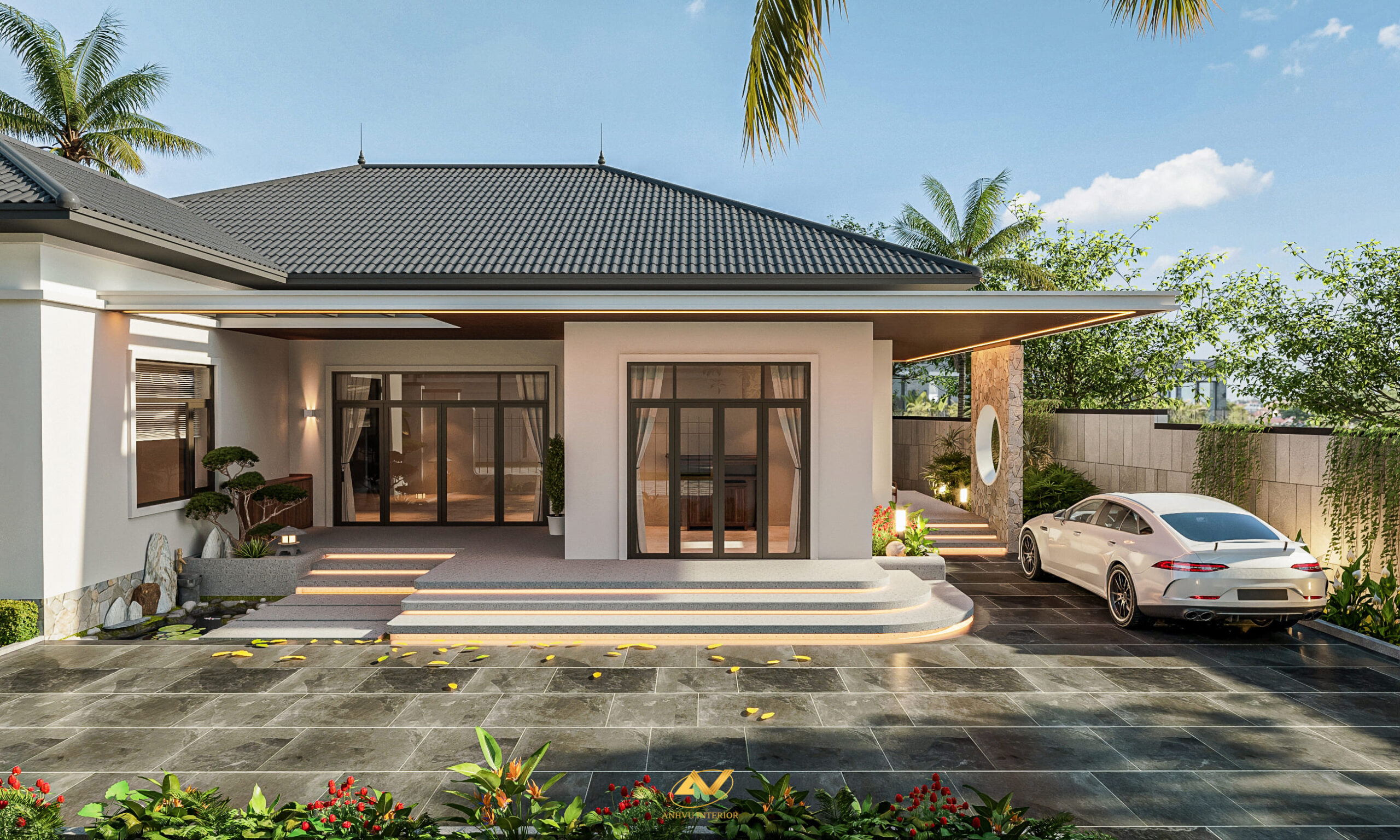 Thi công nội thất bao gồm những gì? Báo giá thi công nội thất Mẫu biệt thự nhà vườn mái Nhật 1 tầng