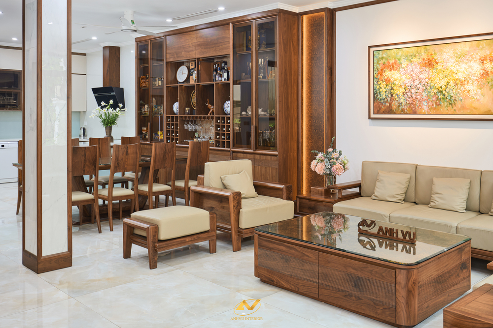 Cách xác định phong thủy hướng bếp, khắc phục hướng bếp xấu Thiết kế nội thất phòng khách biệt thự gỗ óc chó (2)
