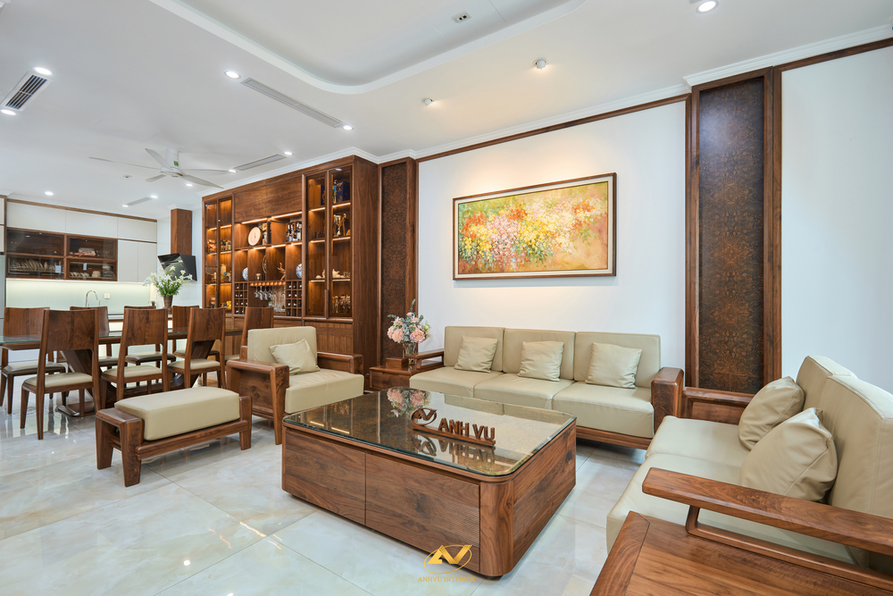 Sofa gỗ óc chó hiện đại: Lựa chọn hoàn hảo cho không gian phòng khách Thiết kế nội thất phòng khách biệt thự gỗ óc chó