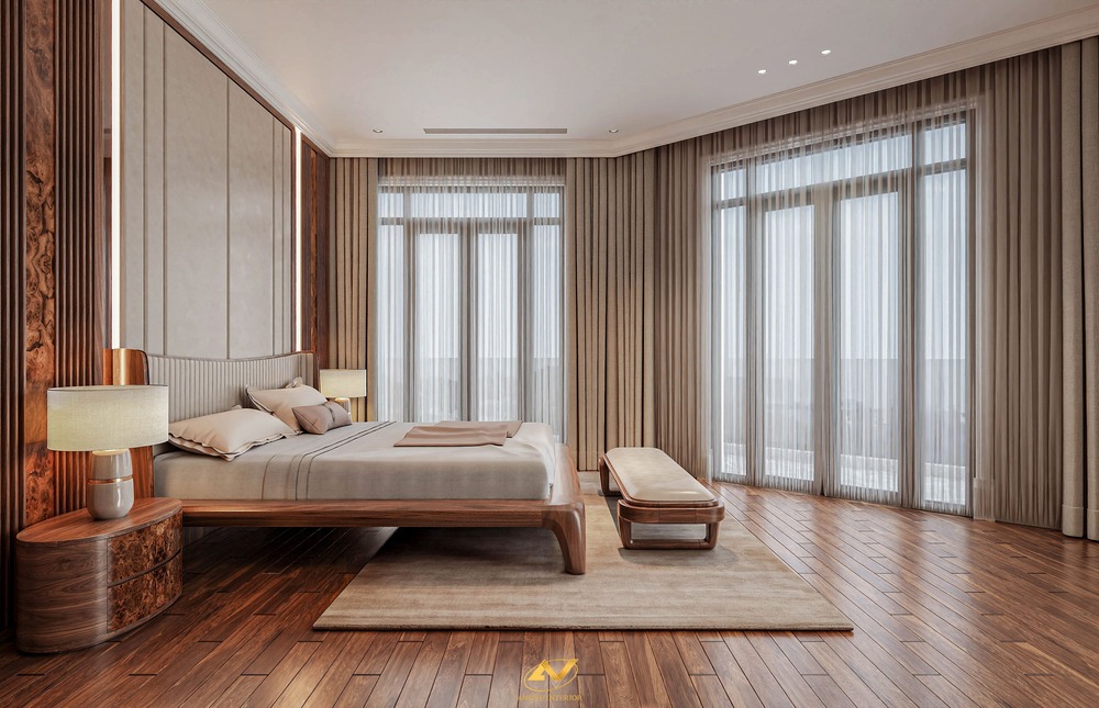 Nội thất phòng ngủ Luxury biệt thự gỗ óc chó